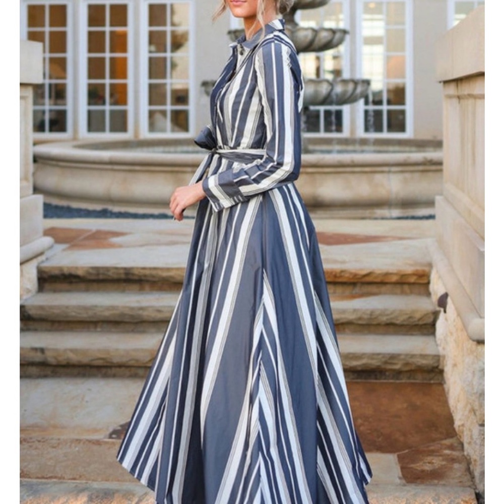 Dainty Jewells Navy and White Striped Maxi Dress